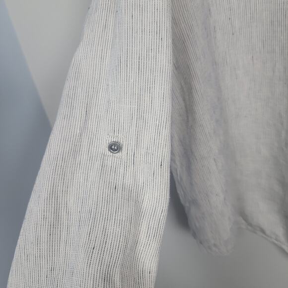 Eileen Fisher M Linen Striped Zip Top Roll Tab Sleeve Blouse - Picture 4 of 11